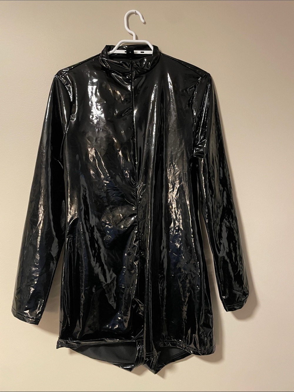 Shiny Black Patent Bodysuit - pvc faux leather